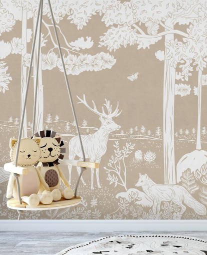 Brown kids forest wall mural by Kikki Belle for bedrooms and playrooms Brown kids forest wall mural by Kikki Belle for bedrooms and playrooms