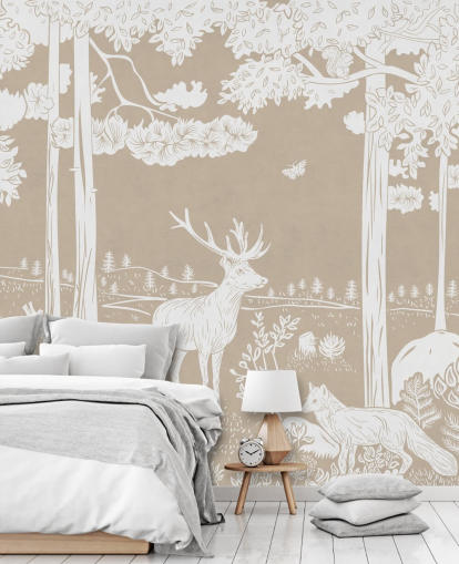 Brown kids forest wall mural by Kikki Belle for bedrooms and playrooms Brown kids forest wall mural by Kikki Belle for bedrooms and playrooms