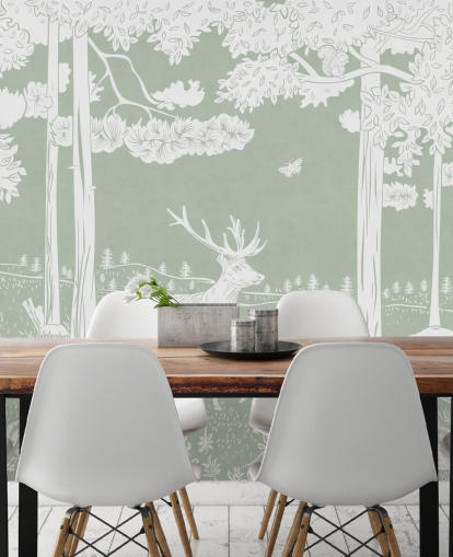 green kids forest wallpaper mural called Monochrome Forest - Green by Kikki Belle for bedrooms and nurseries