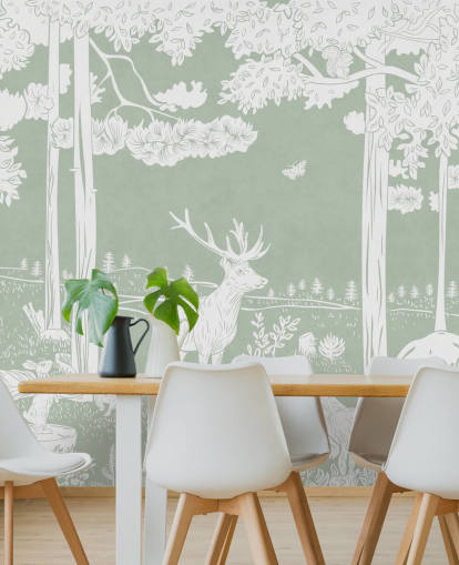 green kids forest wallpaper mural called Monochrome Forest - Green by Kikki Belle for bedrooms and nurseries green kids forest wallpaper mural called Monochrome Forest - Green by Kikki Belle for bedrooms and nurseries