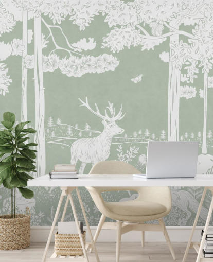 green kids forest wallpaper mural called Monochrome Forest - Green by Kikki Belle for bedrooms and nurseries green kids forest wallpaper mural called Monochrome Forest - Green by Kikki Belle for bedrooms and nurseries