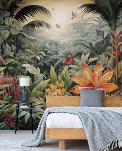 Mural de papel de parede colorido da selva