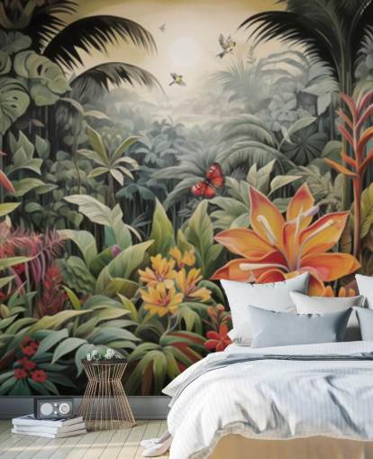 Mural de papel de parede colorido da selva