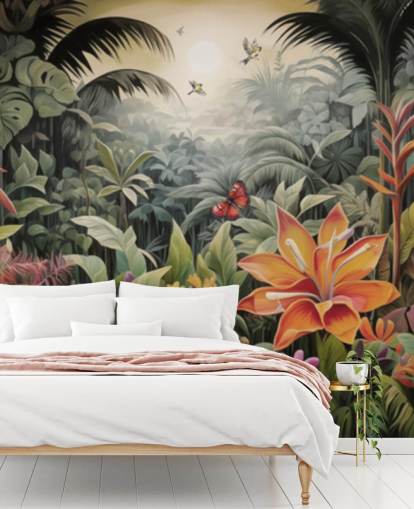 Mural de papel de parede colorido da selva