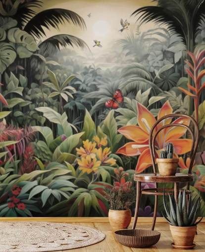 Farverig jungle tapet vægmaleri