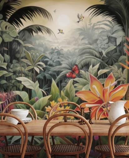 Mural de papel de parede colorido da selva