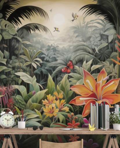 mural de papel pintado colorido de la jungla