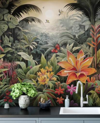 mural de papel pintado colorido de la jungla