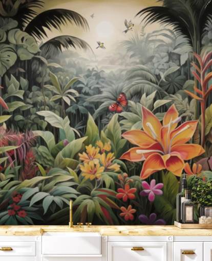 Mural de papel de parede colorido da selva Mural de papel de parede colorido da selva