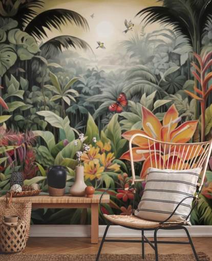 Mural de papel de parede colorido da selva