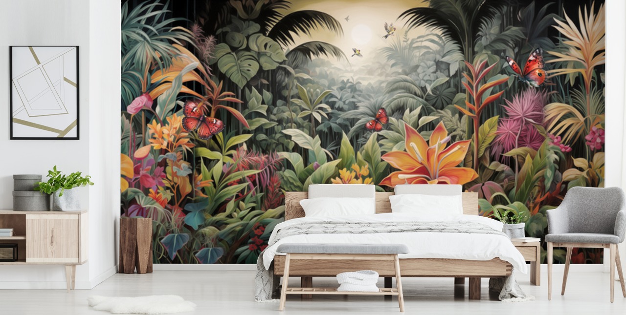 Färgglad djungel tapet väggmålning