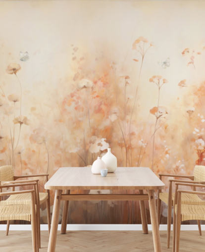 Papier peint Papillons dans des fleurs sauvages