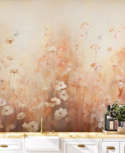 Papier peint Papillons dans des fleurs sauvages