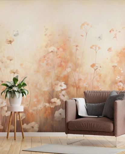 Papier peint Papillons dans des fleurs sauvages