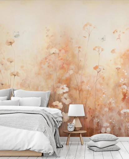 Fotobehang Vlinders in wilde bloemen Fotobehang Vlinders in wilde bloemen