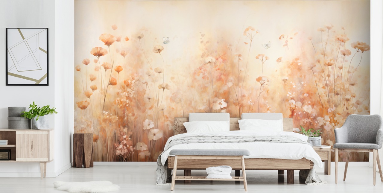 Sommerfugler i ville blomster veggmaleri