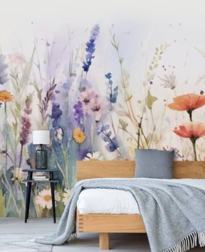 mural de pared de flores florecientes de colores