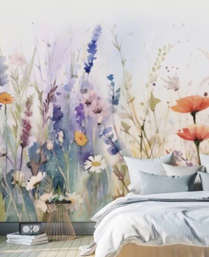 mural de pared de flores florecientes de colores