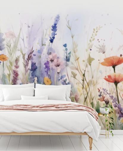 Buntes Wandbild mit blühenden Blumen
