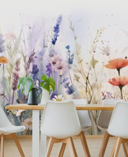 mural de pared de flores florecientes de colores