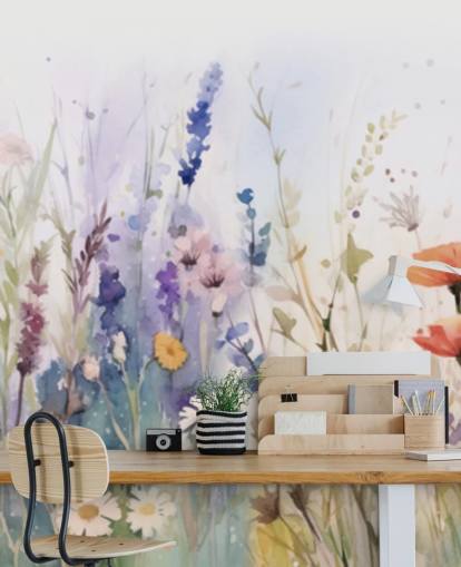 Buntes Wandbild mit blühenden Blumen