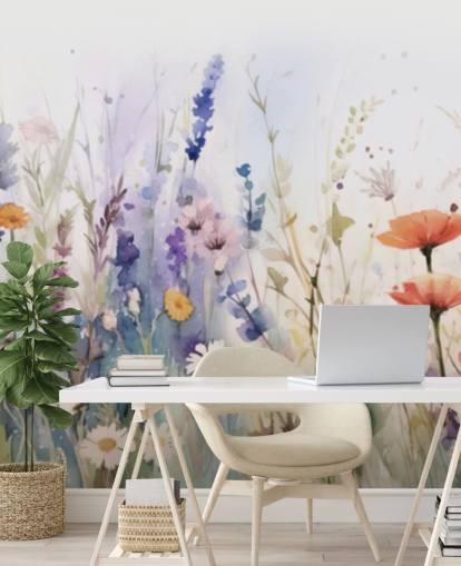 mural de pared de flores florecientes de colores