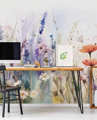 colorful blossoming flower wall mural