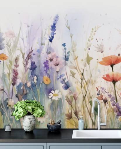 colourful blossoming flower wall mural