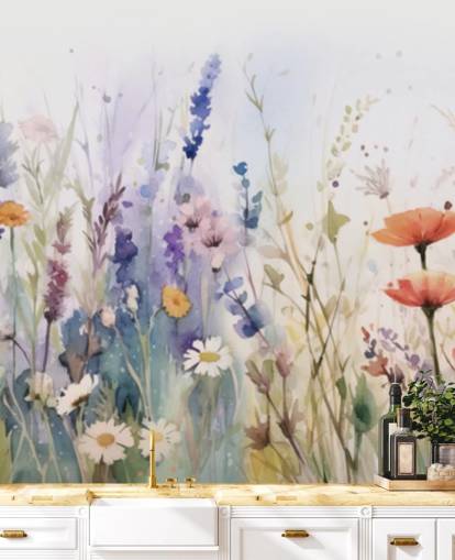 Buntes Wandbild mit blühenden Blumen