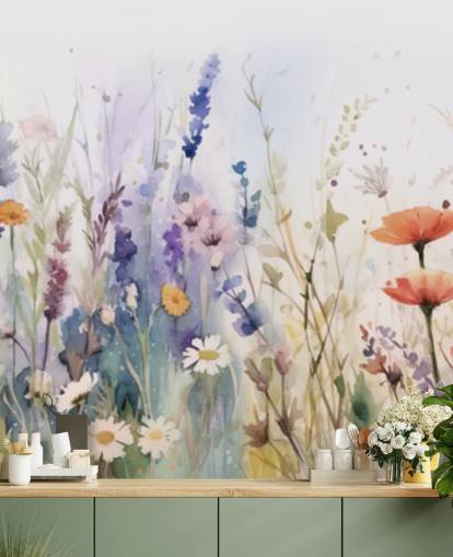 colorful blossoming flower wall mural