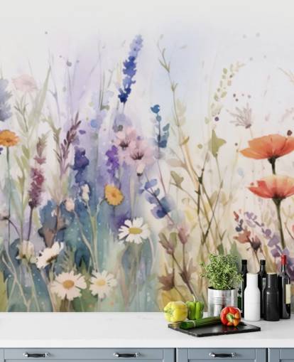 mural de pared de flores florecientes de colores