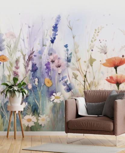 mural de pared de flores florecientes de colores