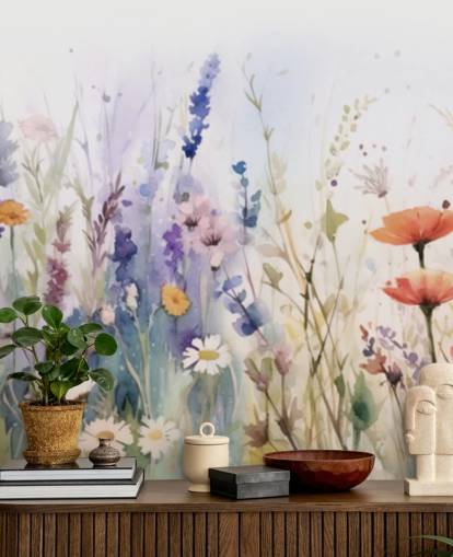 farverigt blomstrende blomstervægmaleri