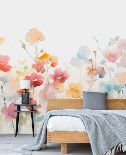 mural de parede de papel de parede floral colorido