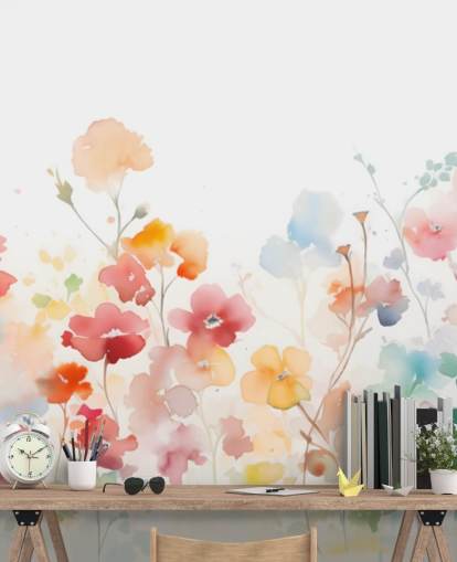 mural de pared de papel pintado floral colorido
