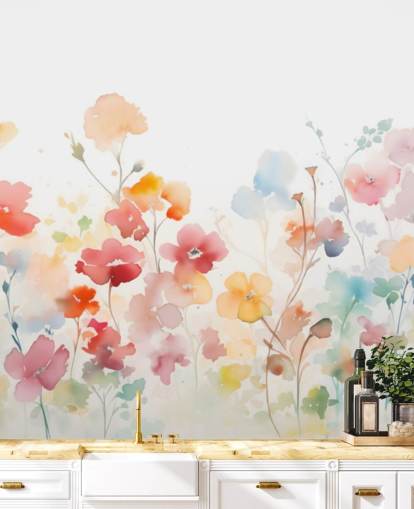 fargerikt blomstertapet veggmaleri