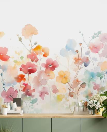 mural de pared de papel pintado floral colorido