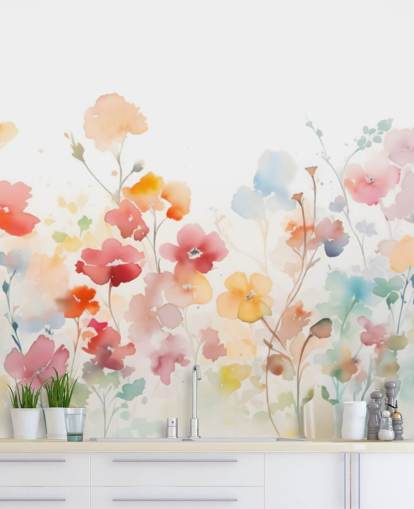 Buntes Wandbild mit Blumentapete