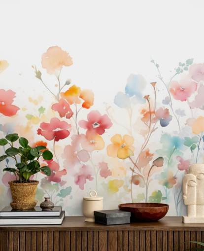 farverigt blomstertapet vægmaleri