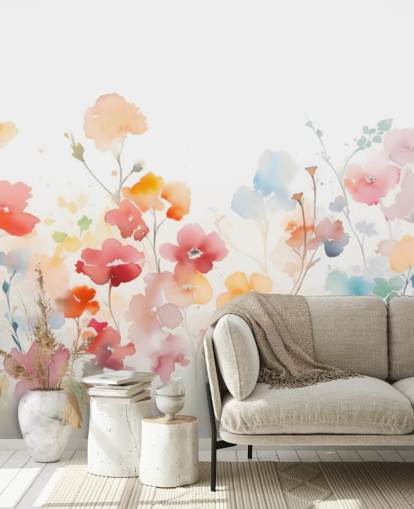 fargerikt blomstertapet veggmaleri