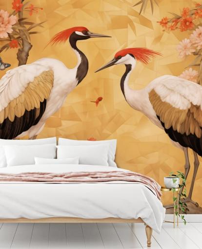 Cranes dancing in the Japanese forest