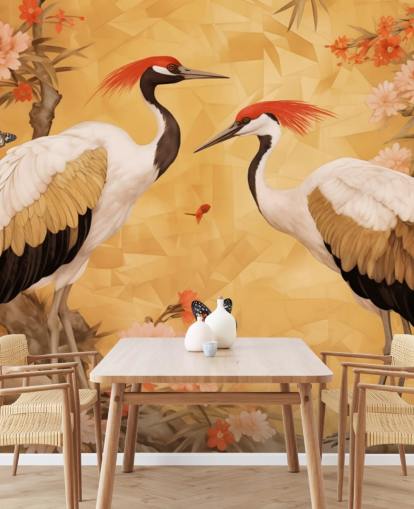 Des grues dansent dans la forêt japonaise