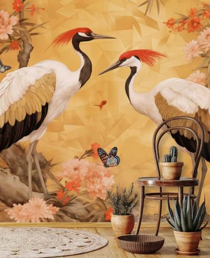 Cranes dancing in the Japanese forest