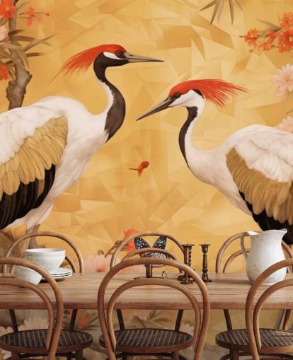 Des grues dansent dans la forêt japonaise