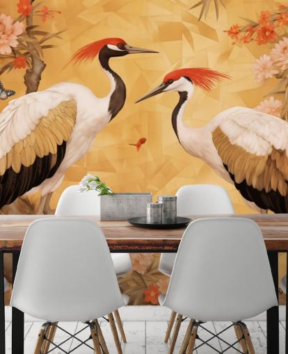 Cranes dancing in the Japanese forest