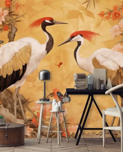 Gru che danzano nella foresta giapponese Gru che danzano nella foresta giapponese