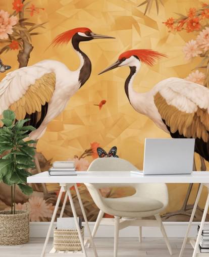 Cranes dancing in the Japanese forest