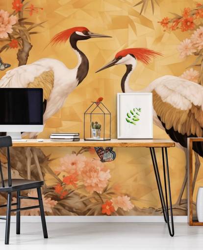 Cranes dancing in the Japanese forest