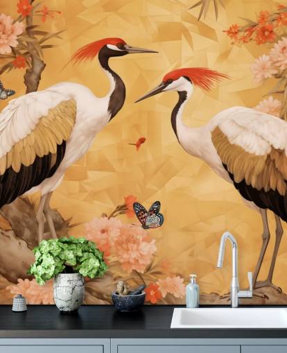 Cranes dancing in the Japanese forest