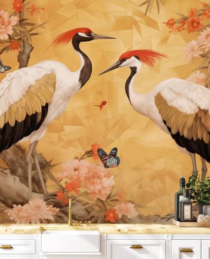 Cranes dancing in the Japanese forest